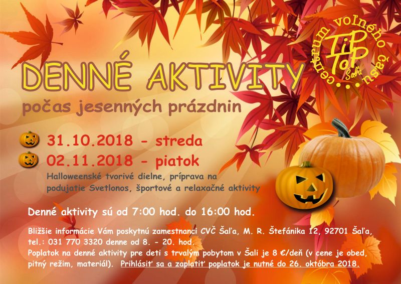 Jesenne prazdniny 2018 denne aktivity