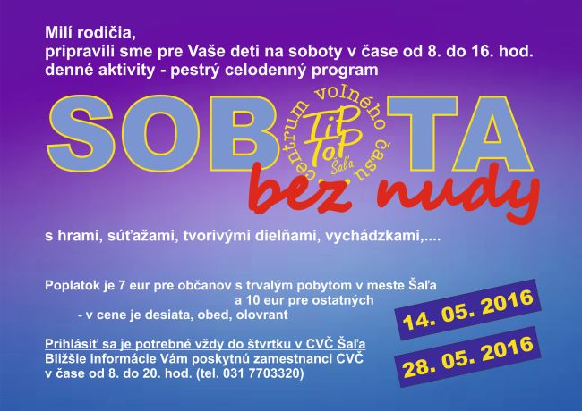 Sobota bez nudy 14.5.2016